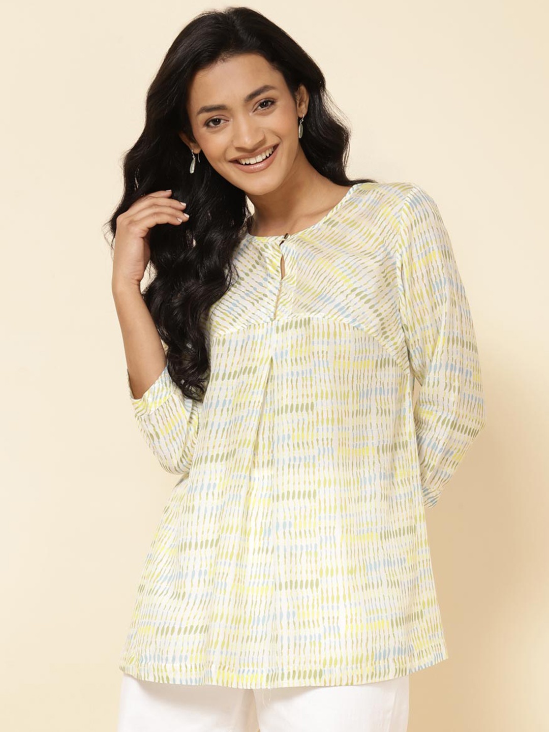 

Fabindia Abstract Printed Regular Top, Green