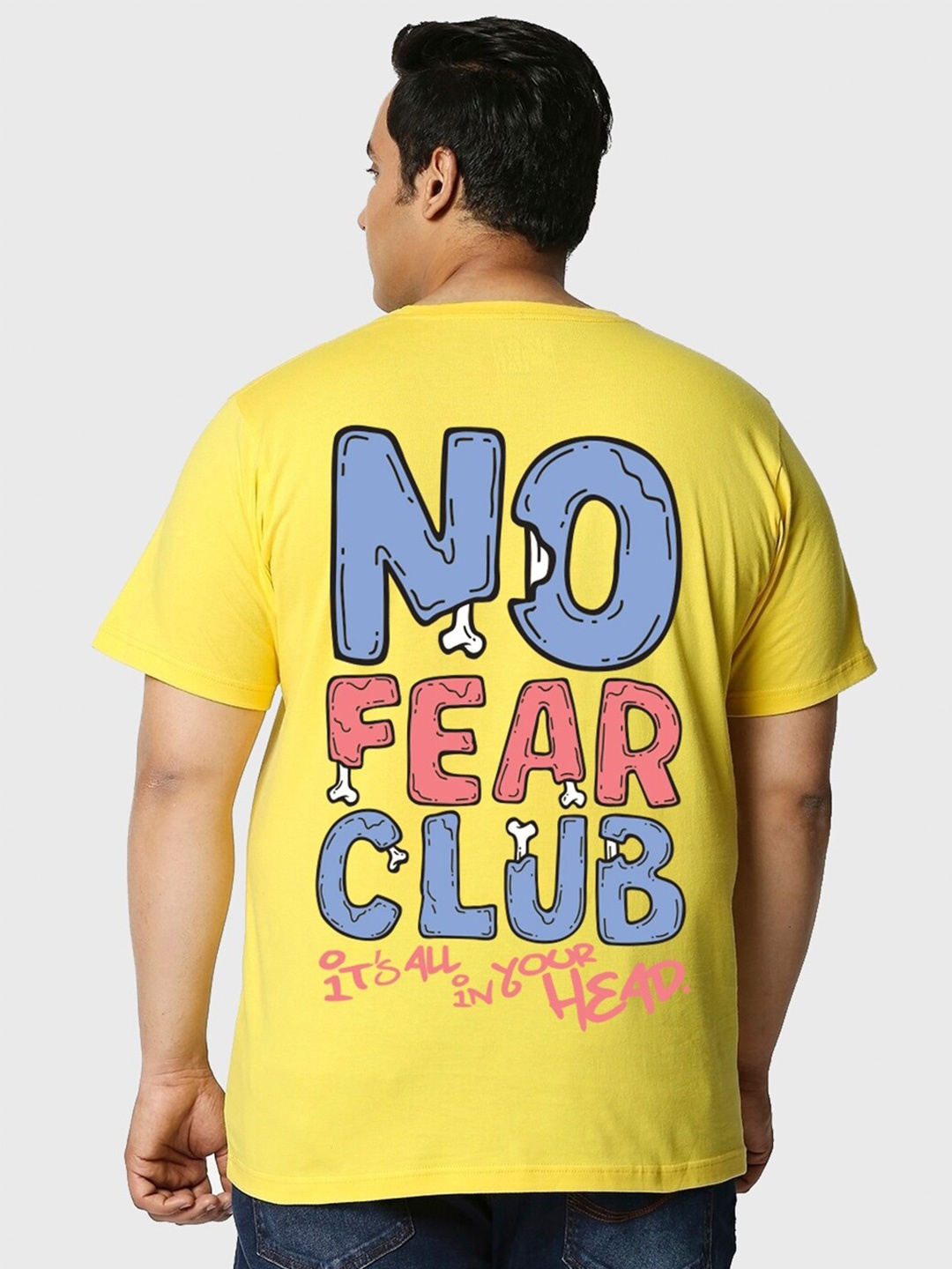 

Bewakoof No Fear Club Typography Print Plus Size T-shirt, Yellow