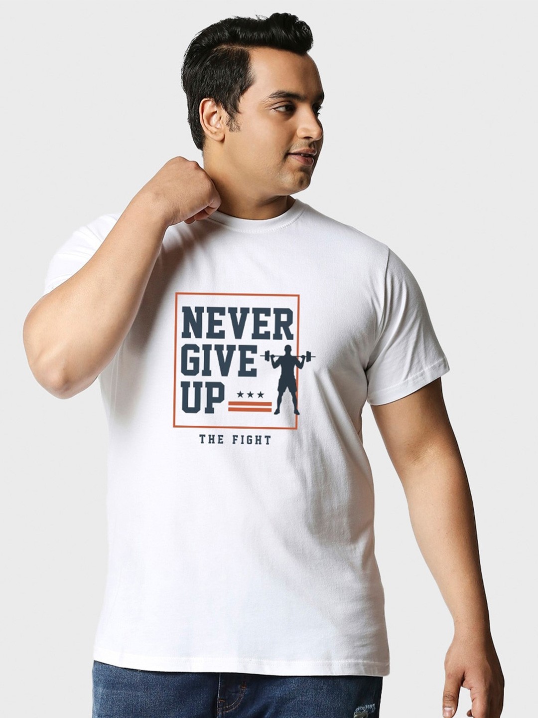 

Bewakoof Men Never Give Up Typography Plus Size T-shirt, White