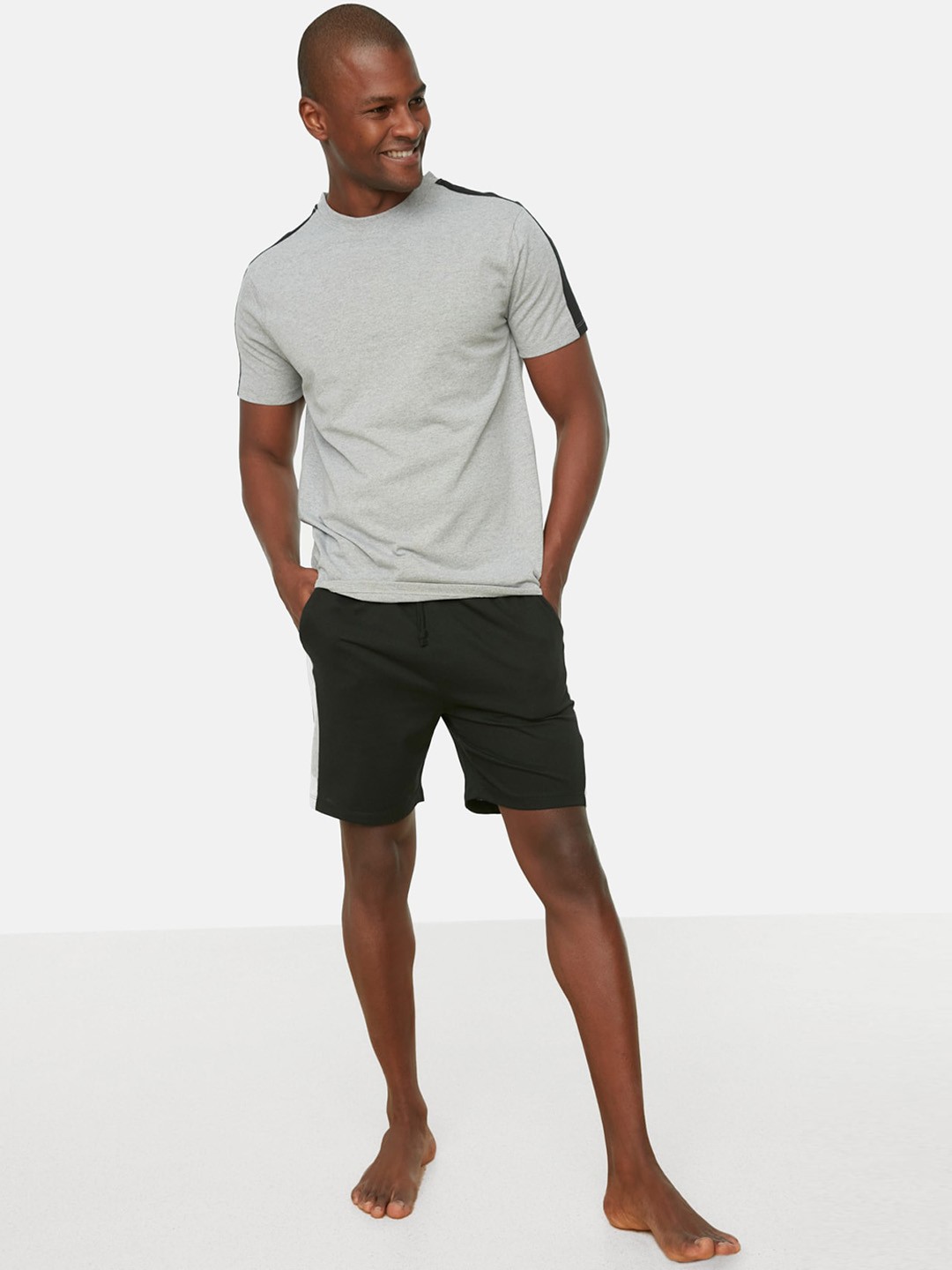 

Trendyol T-Shirt With Shorts Knitted Night Suits, Grey