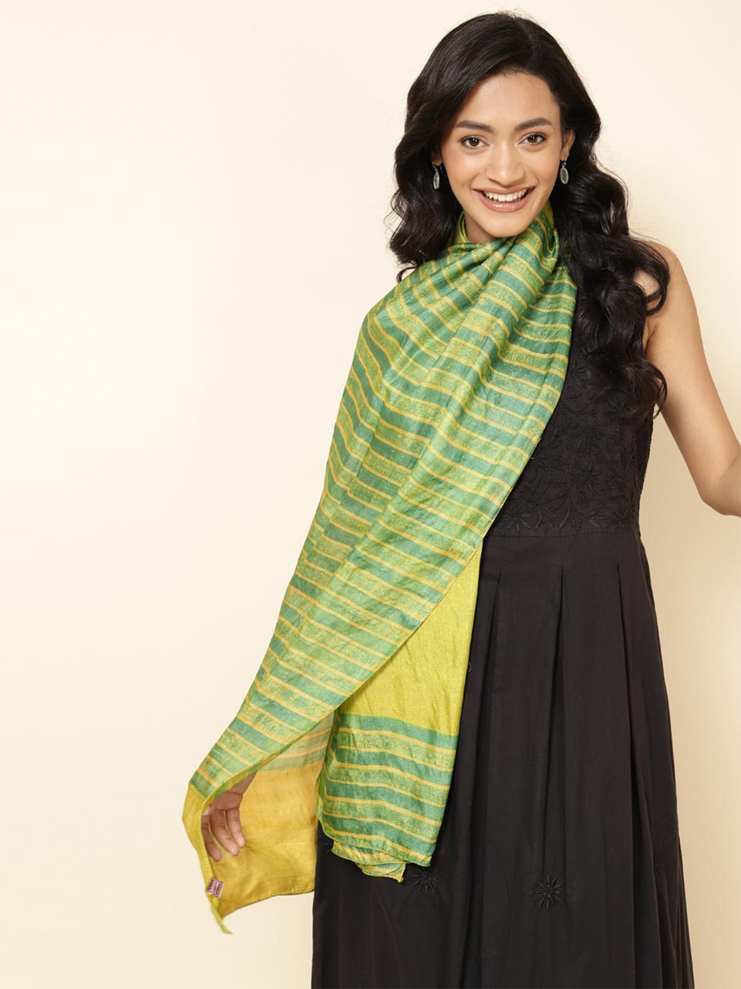 

Fabindia Women Printed Silk Stole, Green