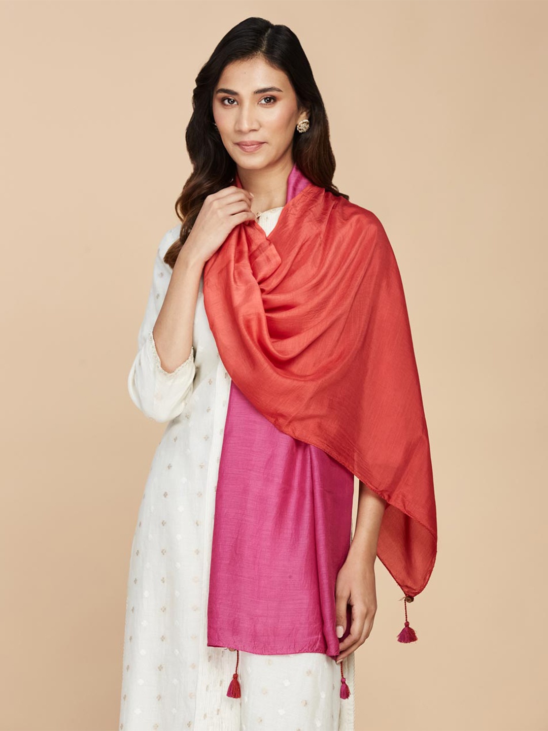 

Fabindia Women Modal Tie and Dye Stole, Red