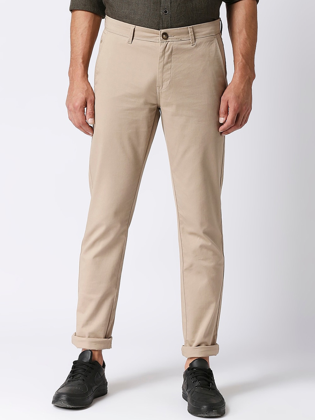 

DRAGON HILL Men Mid Rise Plain Cotton Slim Fit Chinos Trousers, Beige