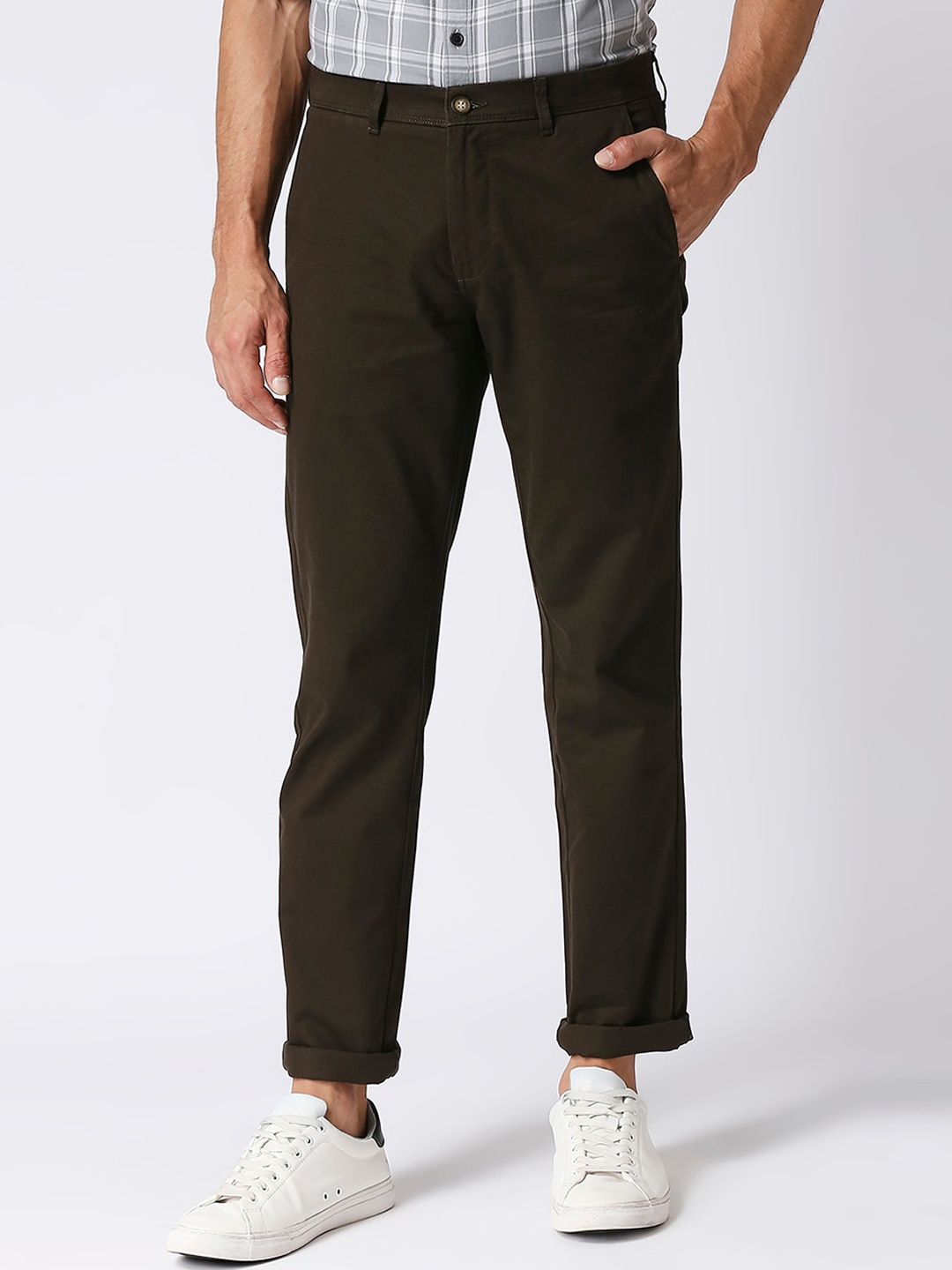 

DRAGON HILL Men Mid Rise Plain Cotton Slim Fit Chinos Trousers, Green