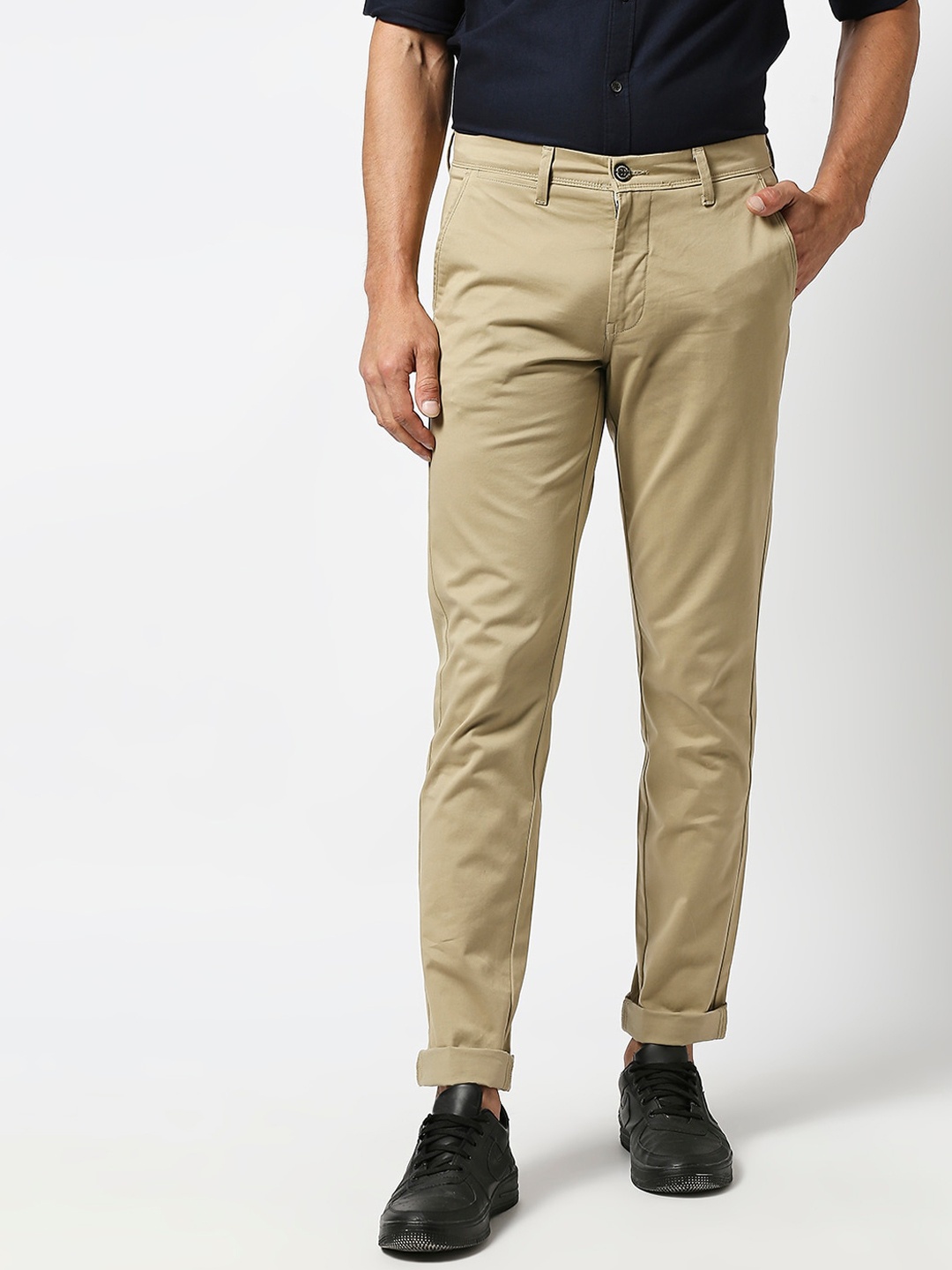 

DRAGON HILL Men Mid Rise Plain Cotton Slim Fit Chinos Trousers, Brown