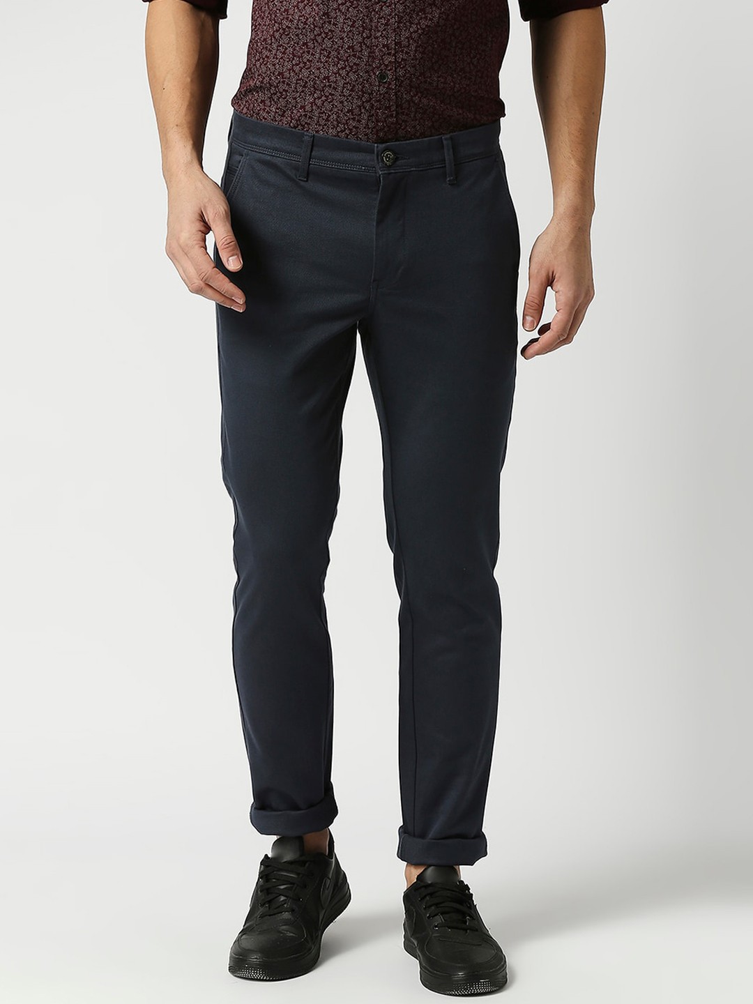 

DRAGON HILL Men Slim Fit Cotton Trousers, Navy blue