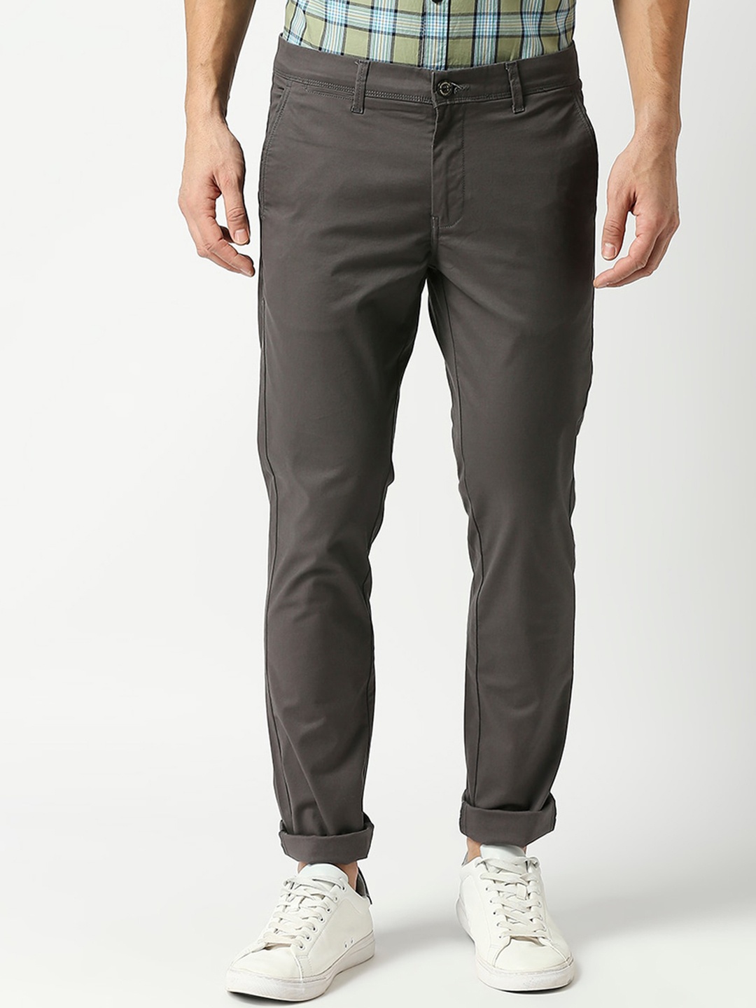 

DRAGON HILL Men Slim Fit Cotton Trousers, Grey