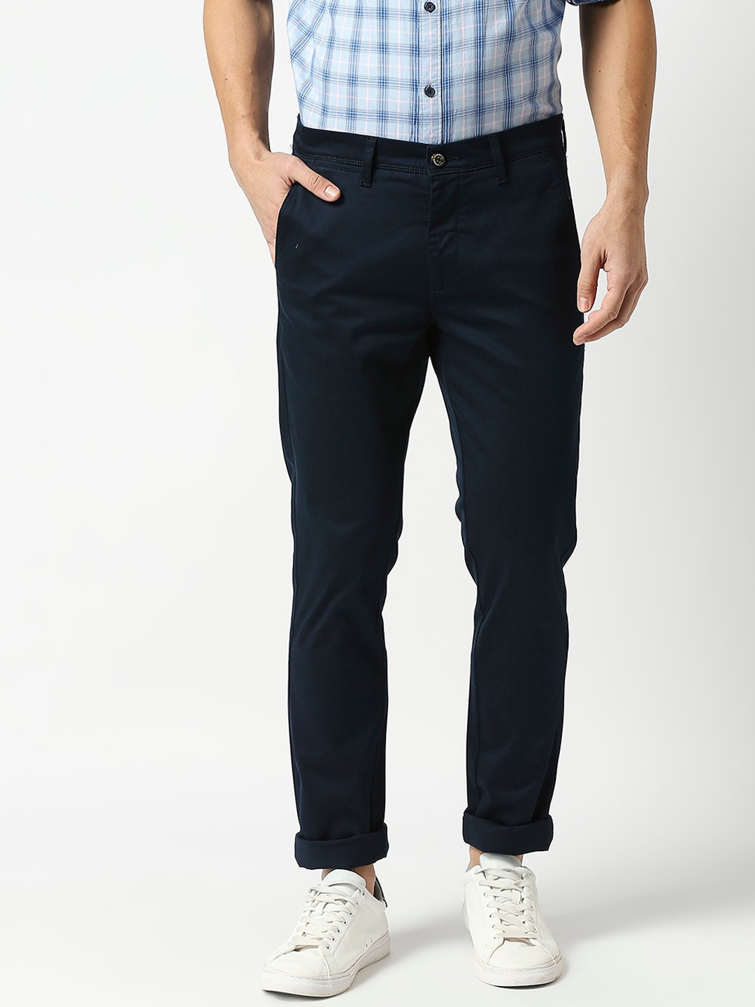 

DRAGON HILL Men Slim Fit Cotton Trousers, Navy blue