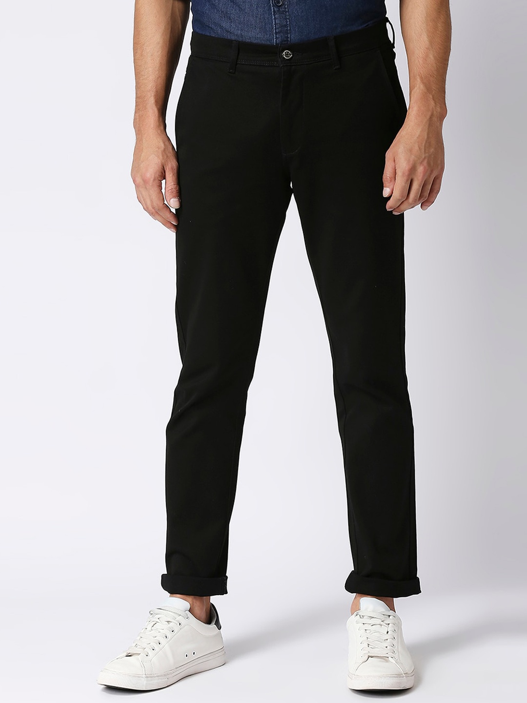 

DRAGON HILL Men Slim Fit Cotton Trousers, Black