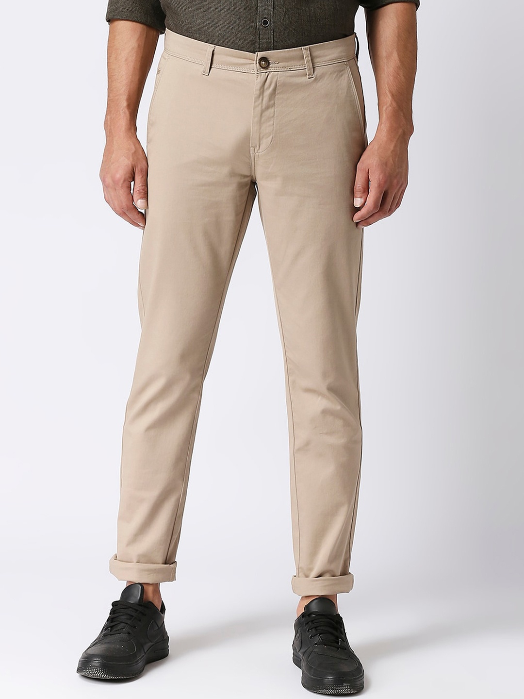 

DRAGON HILL Men Slim Fit Cotton Trousers, Beige