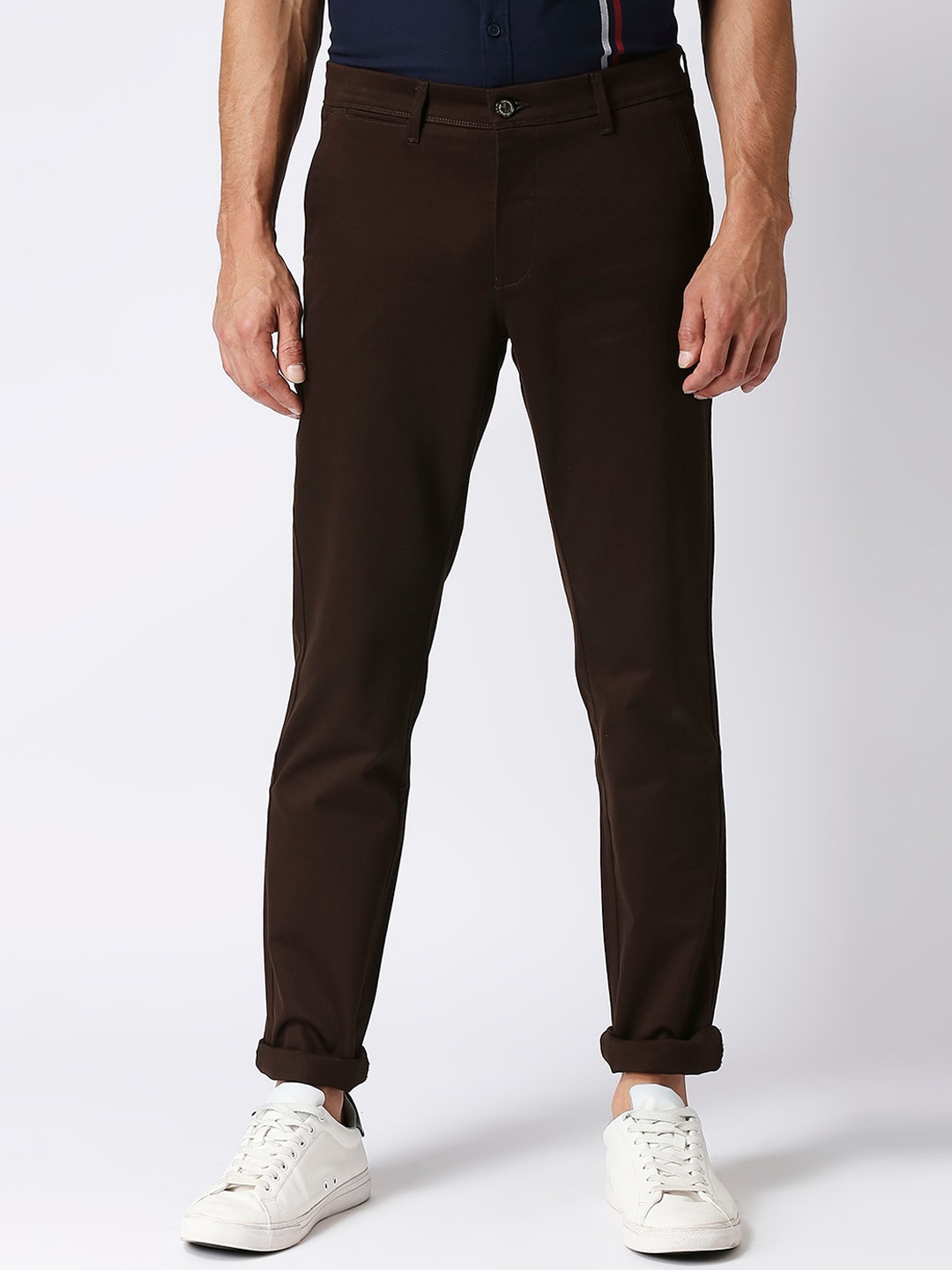 

DRAGON HILL Men Slim Fit Cotton Trousers, Brown