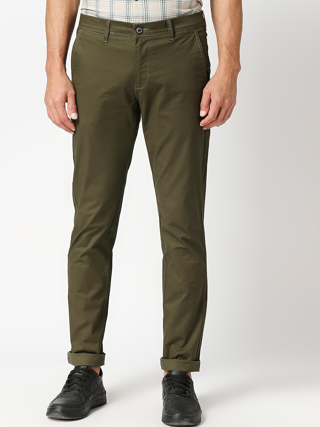 

DRAGON HILL Men Slim Fit Cotton Trousers, Olive