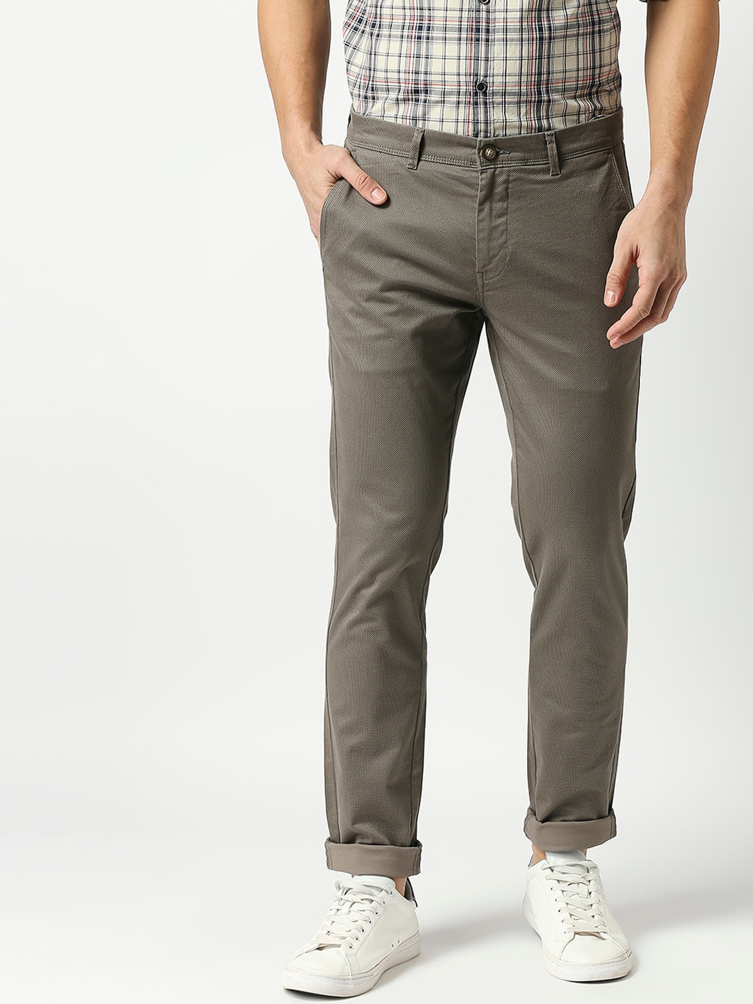 

DRAGON HILL Men Slim Fit Cotton Trousers, Grey