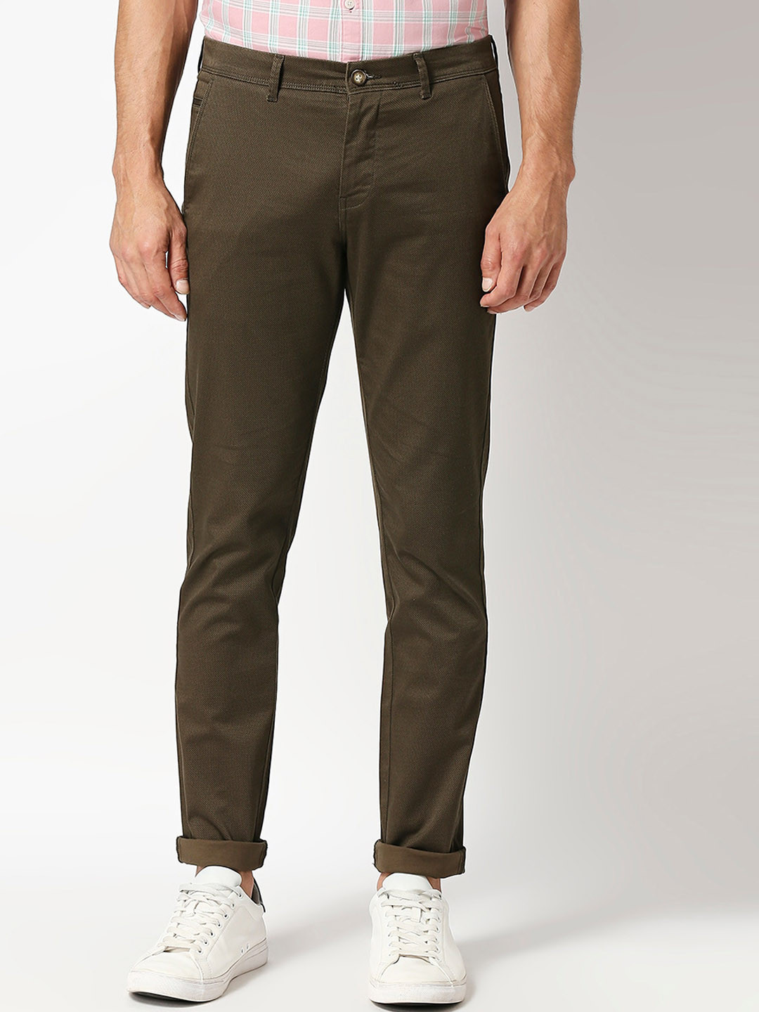 

DRAGON HILL Men Slim Fit Cotton Trousers, Olive