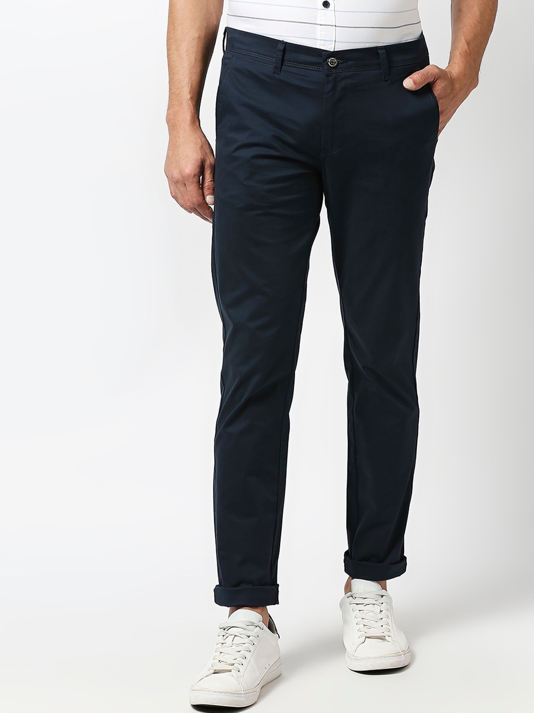 

DRAGON HILL Men Slim Fit Cotton Trousers, Navy blue