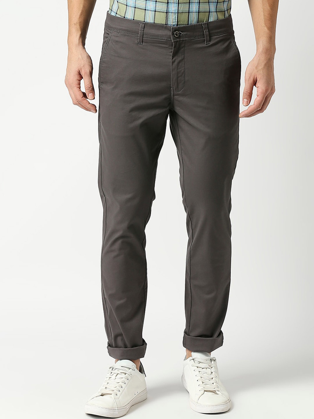 

DRAGON HILL Men Slim Fit Cotton Chinos Trousers, Grey