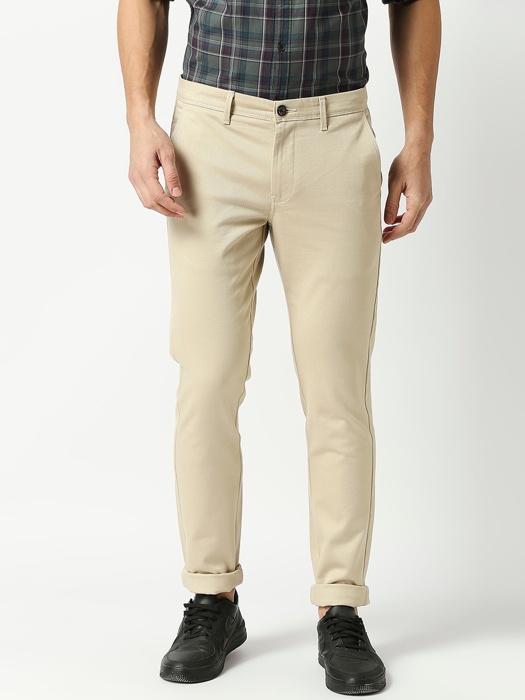 

DRAGON HILL Men Slim Fit Cotton Trousers, Beige