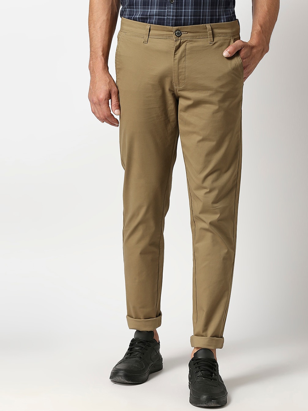 

DRAGON HILL Men Slim Fit Cotton Trousers, Brown