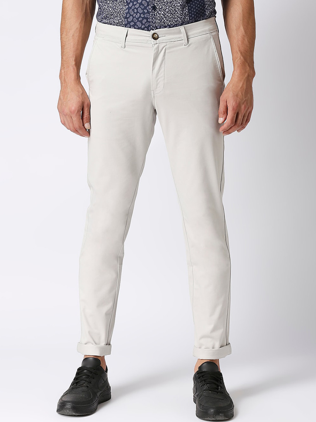

DRAGON HILL Men Slim Fit Cotton Chinos Trousers, Off white