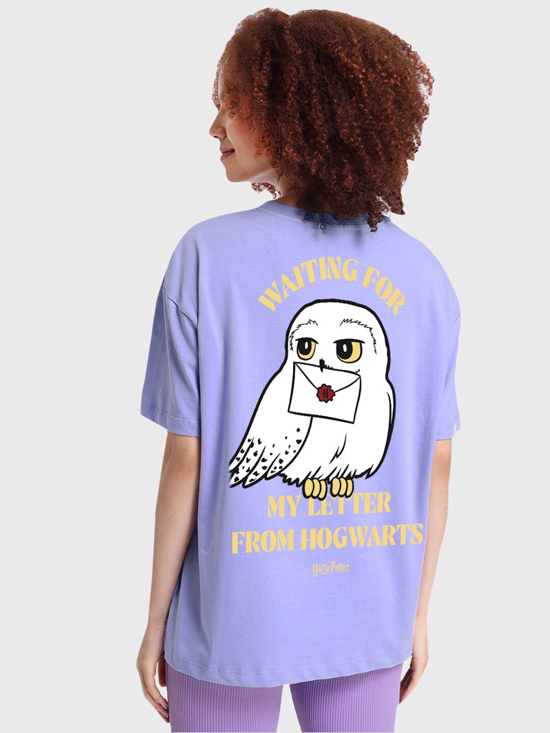 

Bewakoof X Harry Potter Typography Printed Pure Cotton Oversized T-shirt, Purple