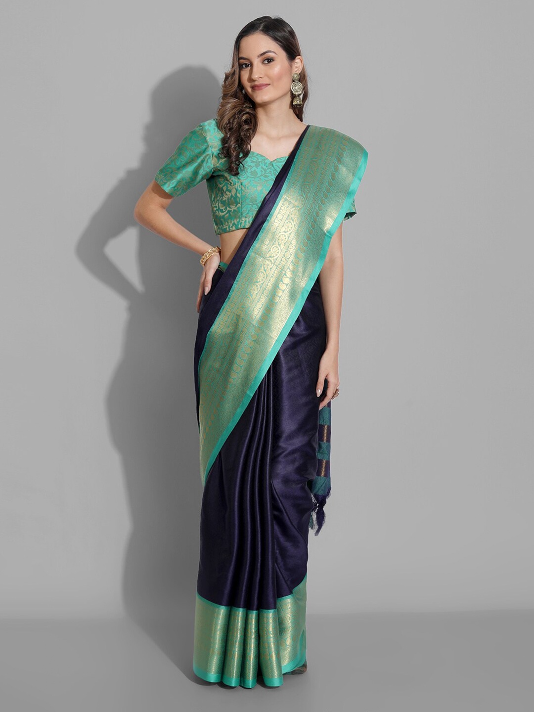 

VILLAGIUS Ethnic Motif Woven Design Zari Dharmavaram Saree, Navy blue