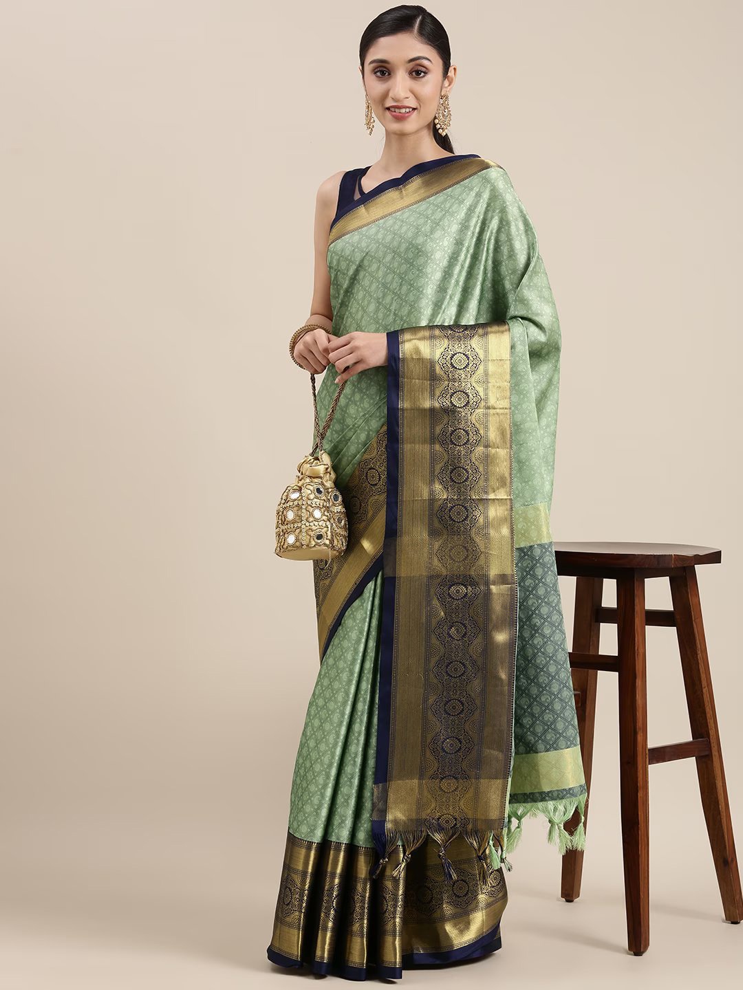 

VILLAGIUS Ethnic Woven Design Zari Silk Cotton Mysore Silk Saree, Green