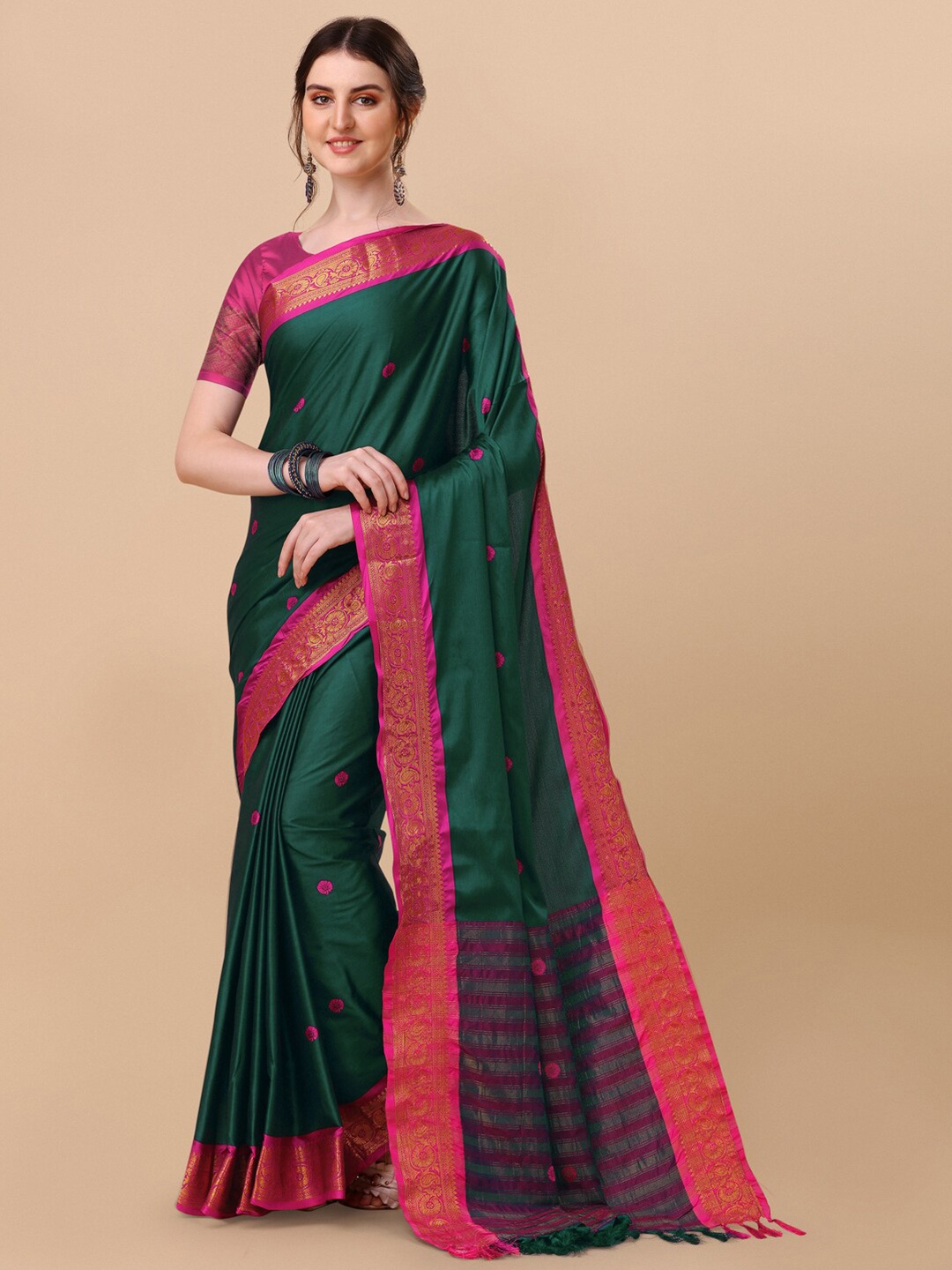 

VILLAGIUS Floral Woven Design Zari Pure Silk Ilkal Saree, Green