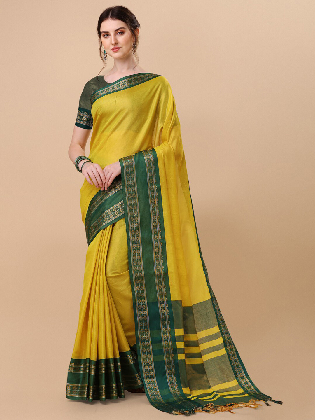 

VILLAGIUS Zari Pure Silk Ilkal Saree, Yellow