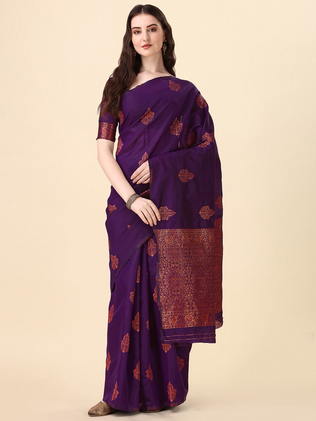 

VILLAGIUS Ethnic Woven Design Zari Banarasi Saree, Purple