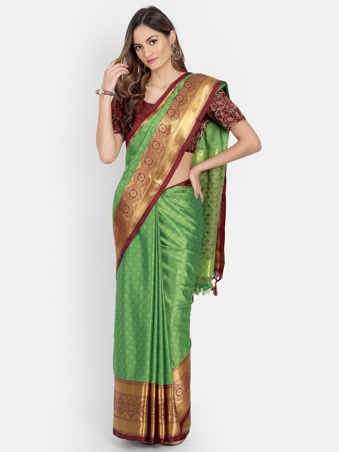 

VILLAGIUS Ethnic Woven Design Zari Mysore Silk Saree, Green