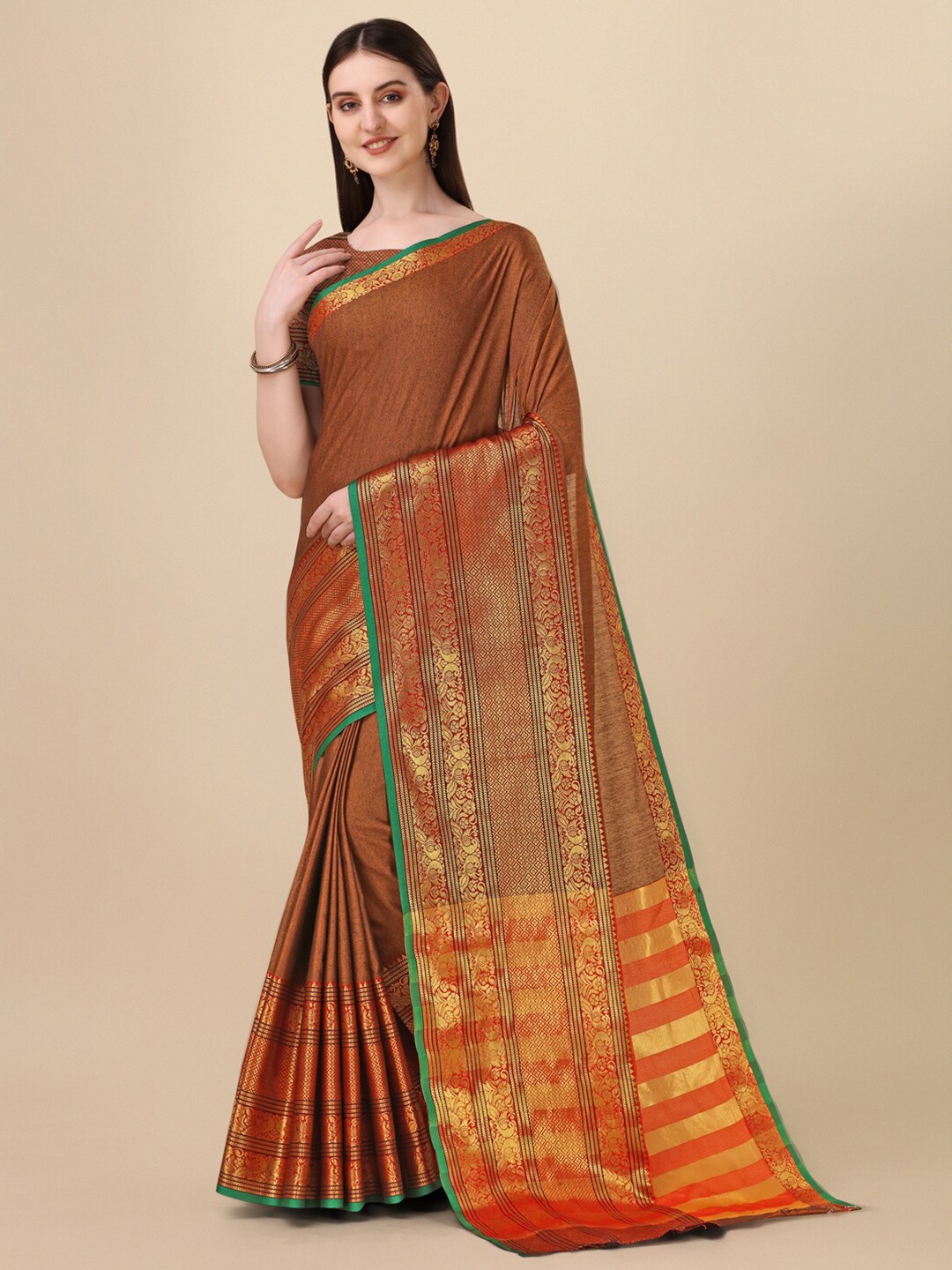 

VILLAGIUS Woven Design Zari Pure Cotton Narayan Peth Saree, Mustard