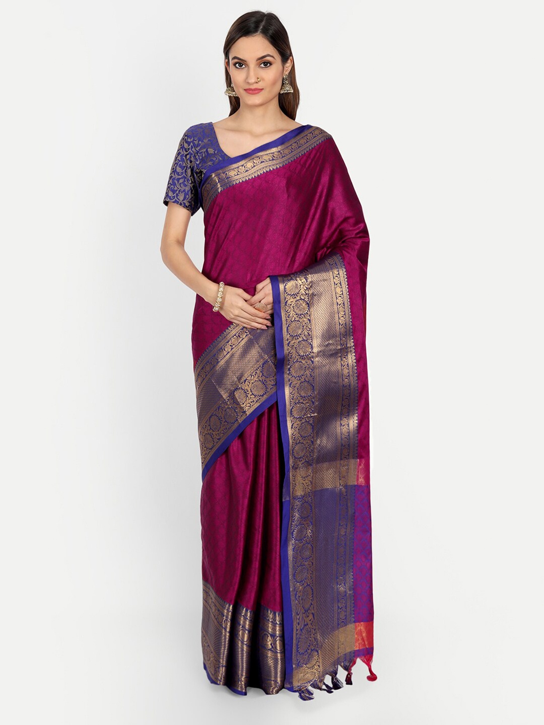 

VILLAGIUS Ethnic Woven Design Zari Dharmavaram Saree, Pink