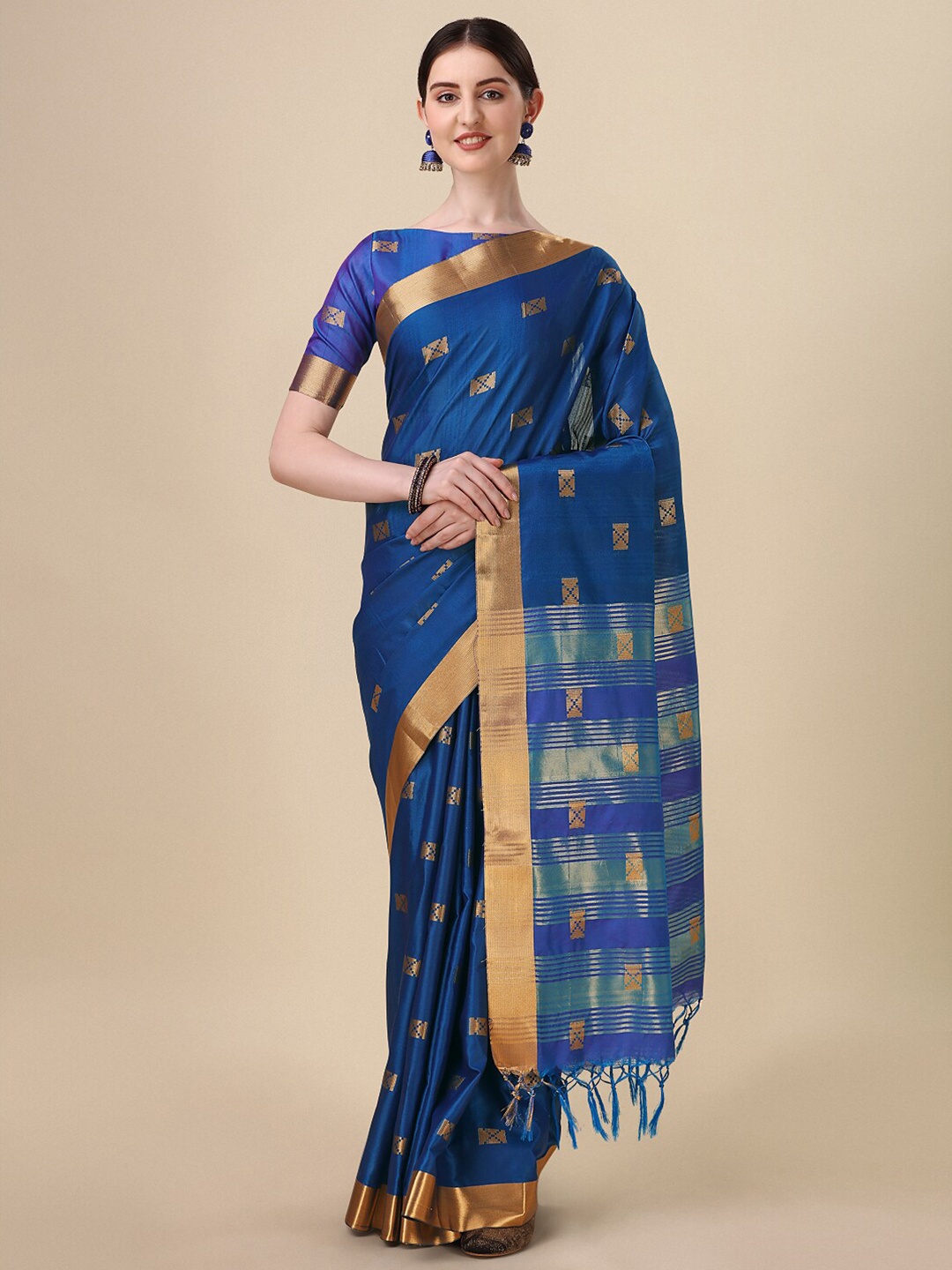

VILLAGIUS Ethnic Motif Woven Design Zari Mysore Silk Saree, Blue