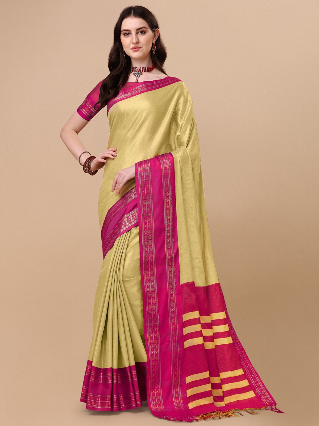 

VILLAGIUS Zari Pure Silk Ilkal Saree, Cream
