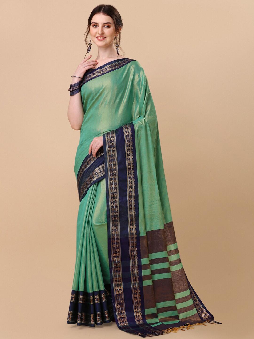 

VILLAGIUS Zari Pure Silk Ilkal Saree, Green
