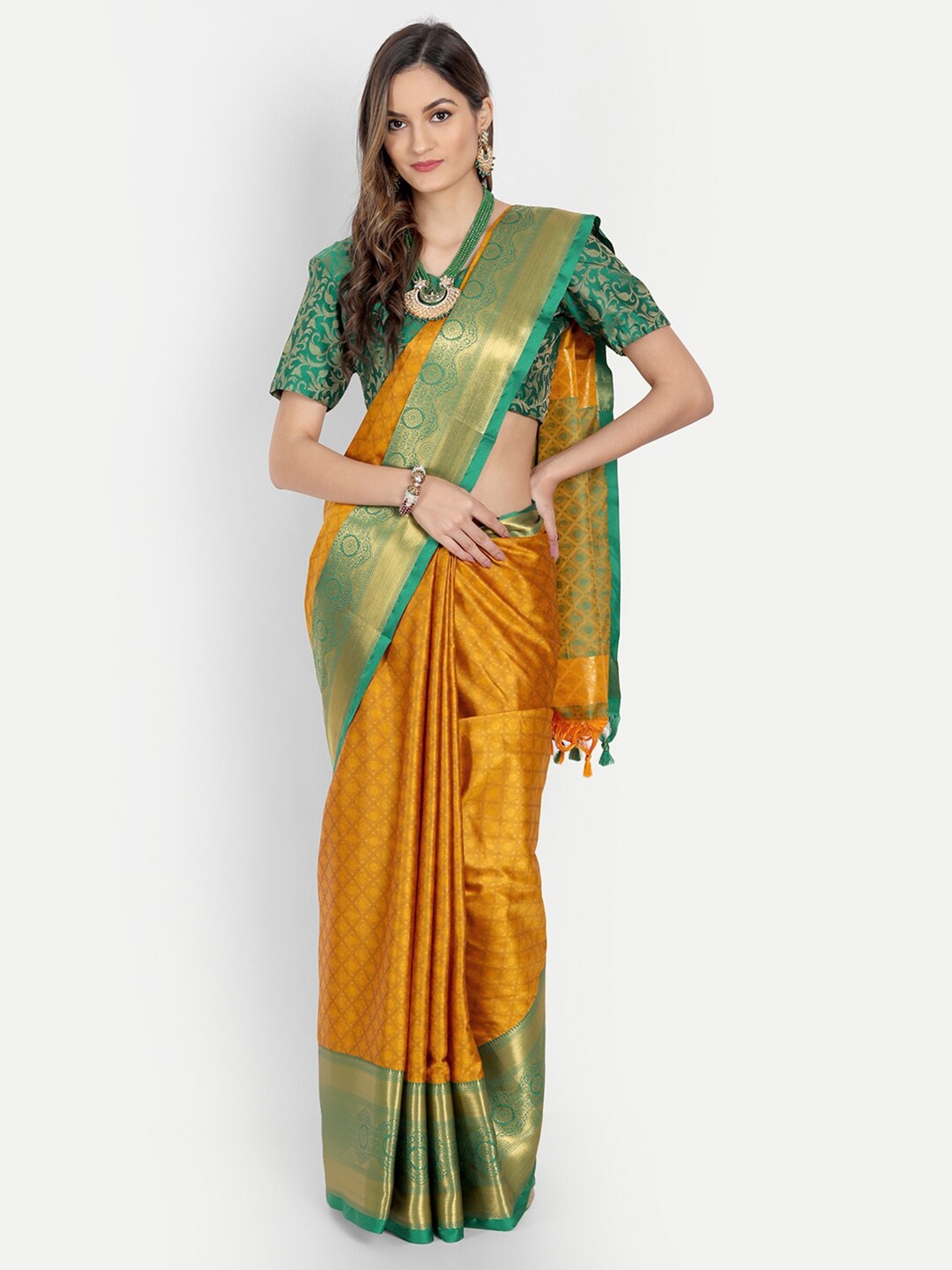 

VILLAGIUS Ethnic Woven Design Zari Mysore Silk Saree, Orange