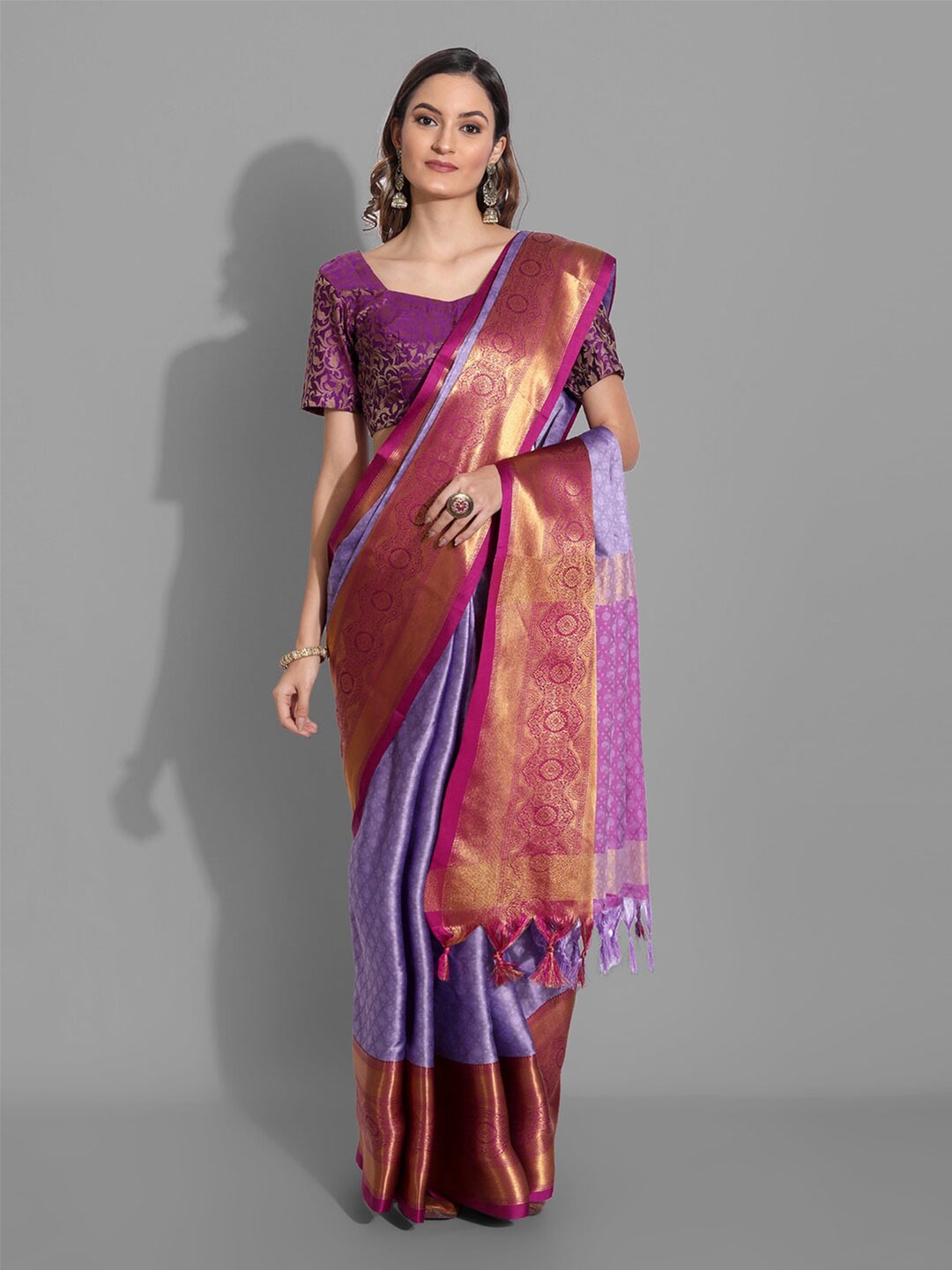 

VILLAGIUS Ethnic Woven Design Zari Mysore Silk Saree, Purple