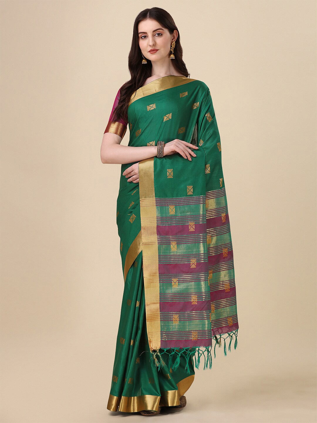 

VILLAGIUS Woven Design Zari Mysore Silk Saree, Green