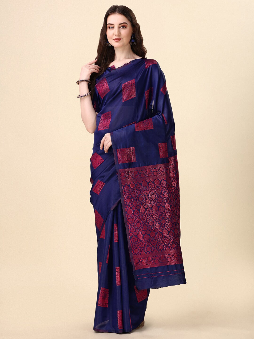 

VILLAGIUS Ethnic Woven Design Zari Banarasi Saree, Navy blue