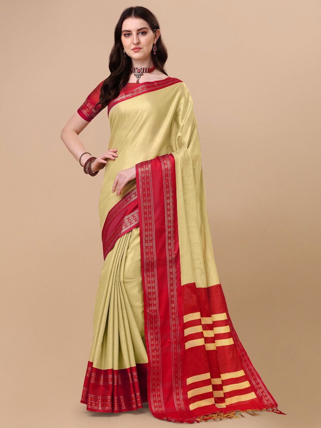 

VILLAGIUS Zari Pure Silk Ilkal Saree, Beige
