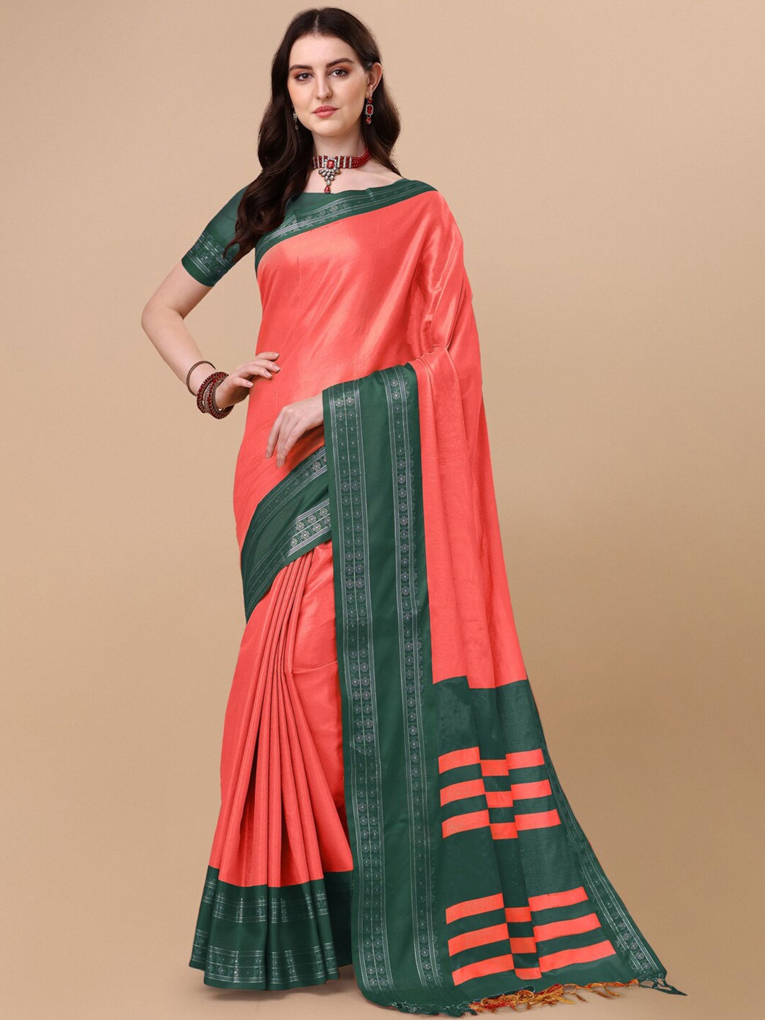 

VILLAGIUS Zari Pure Silk Saree, Pink