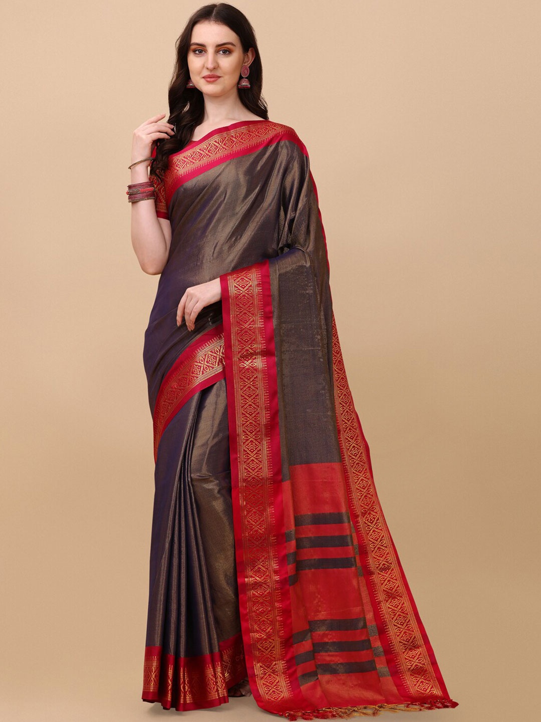 

VILLAGIUS Zari Pure Silk Ilkal Saree, Blue