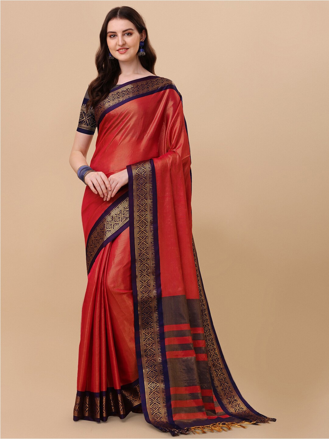 

VILLAGIUS Zari Pure Silk Ilkal Saree, Pink
