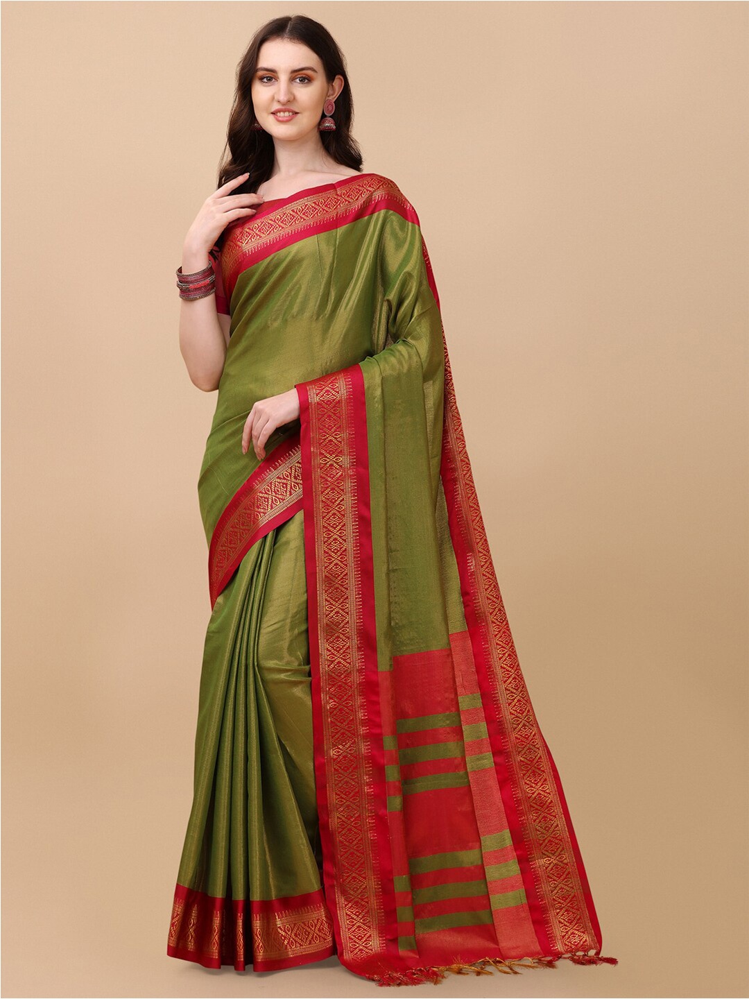 

VILLAGIUS Zari Pure Silk Ilkal Saree, Green