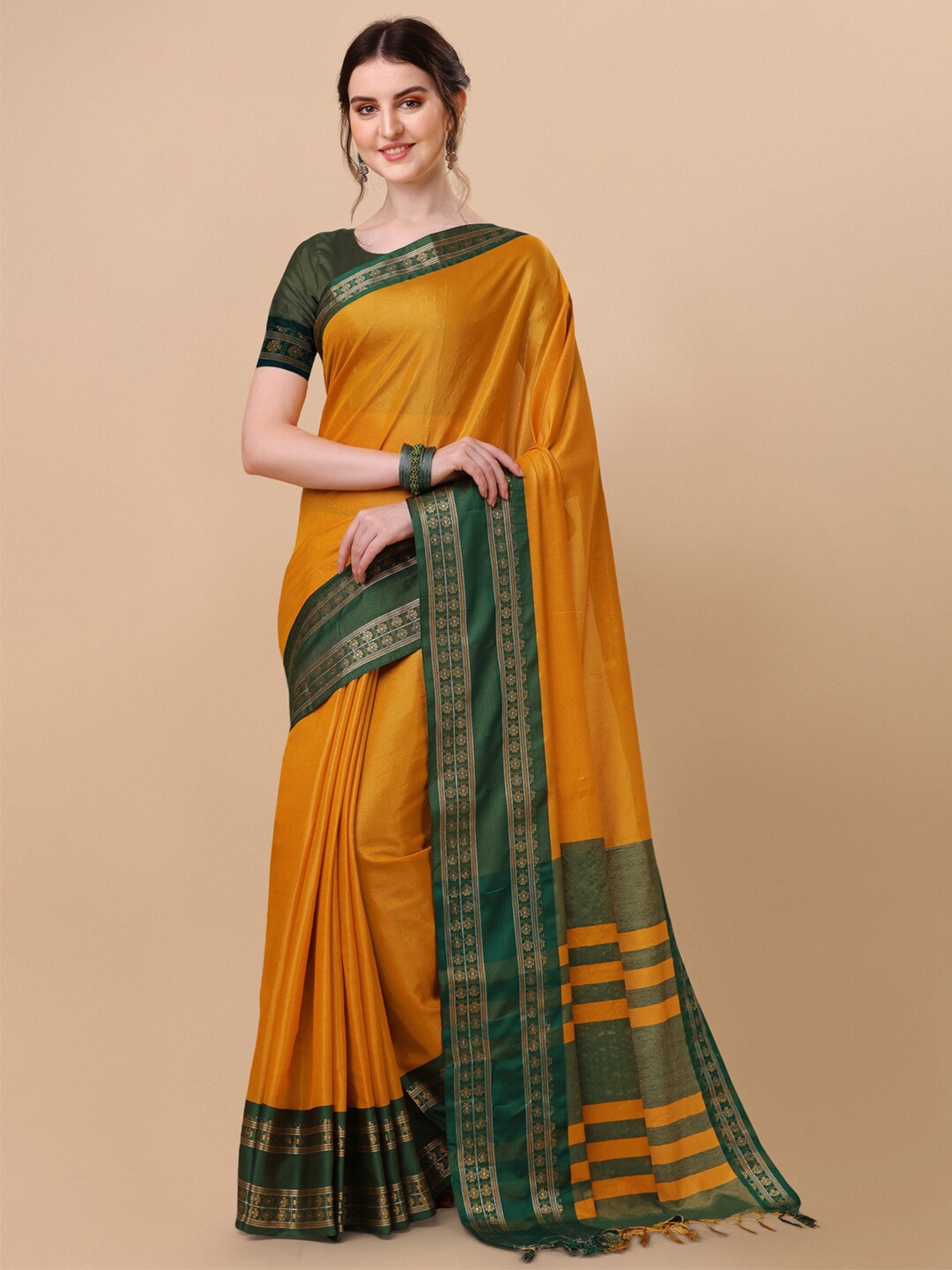 

VILLAGIUS Woven Design Zari Pure Silk Ilkal Saree, Mustard