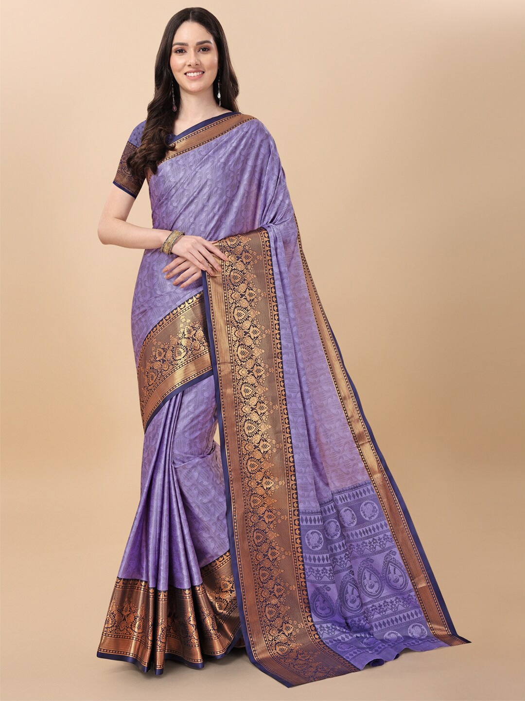 

VILLAGIUS Woven Design Zari Mysore Silk Saree, Purple