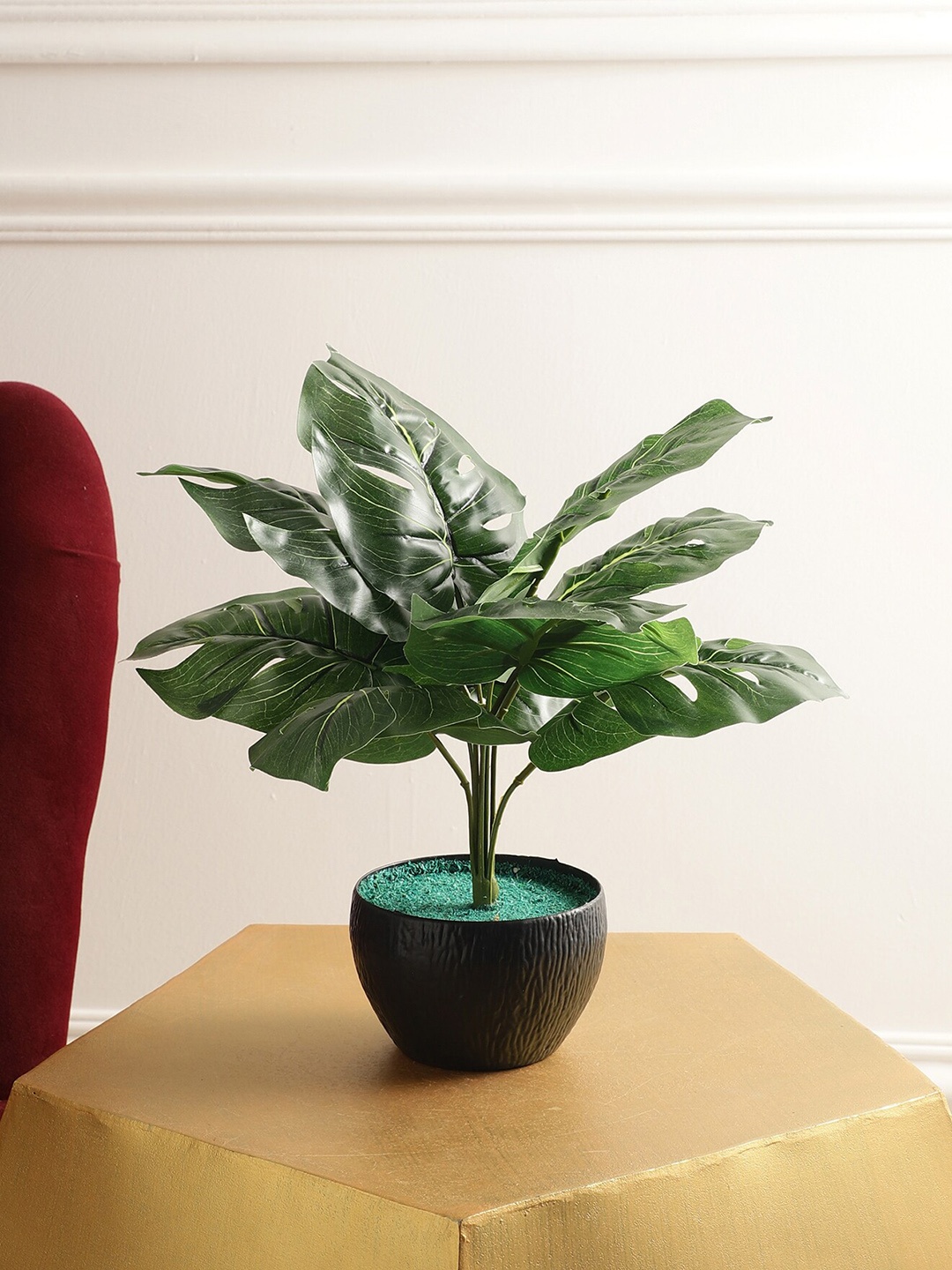 

FOLIYAJ Green Monstera Real Look Artificial Plant With Pot