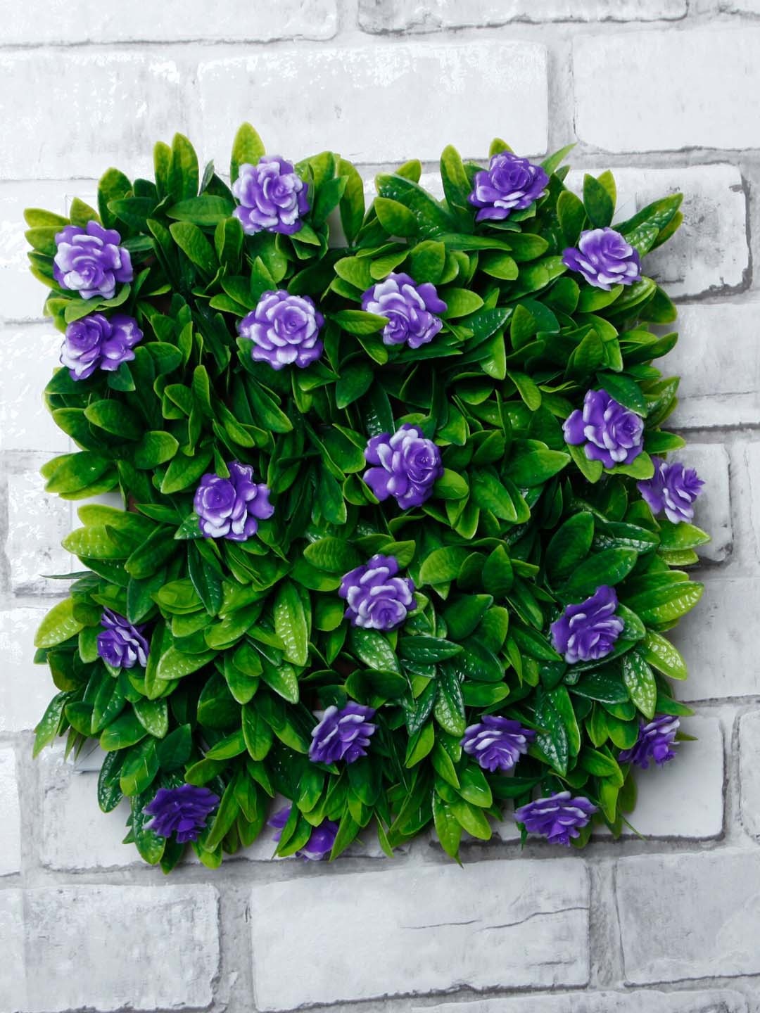 

FOLIYAJ Green & Purple Leave & Rose Artificial Flowers With Frame