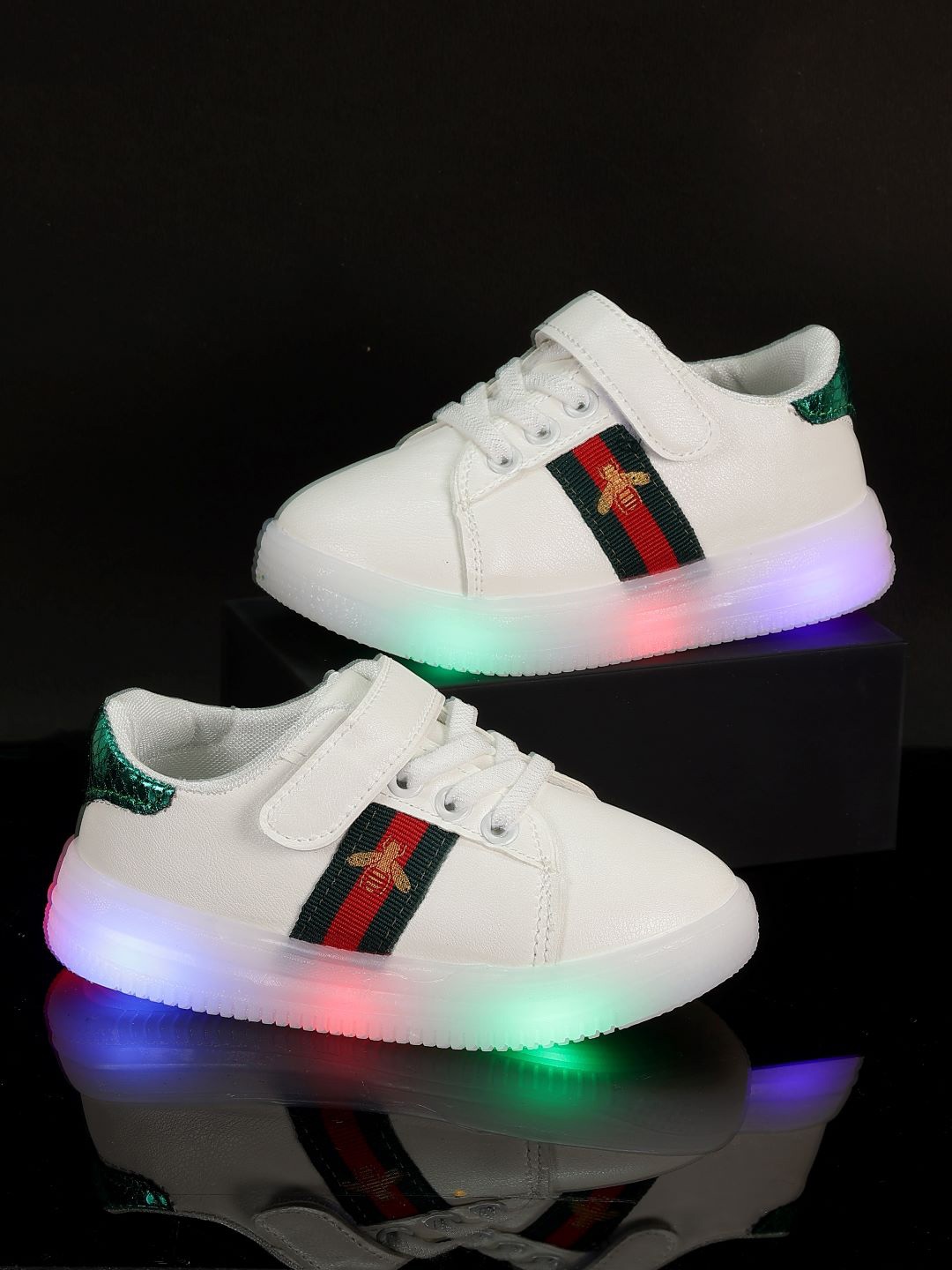 

PASSION PETALS Kids Striped Lightweight LED Sneakers, White