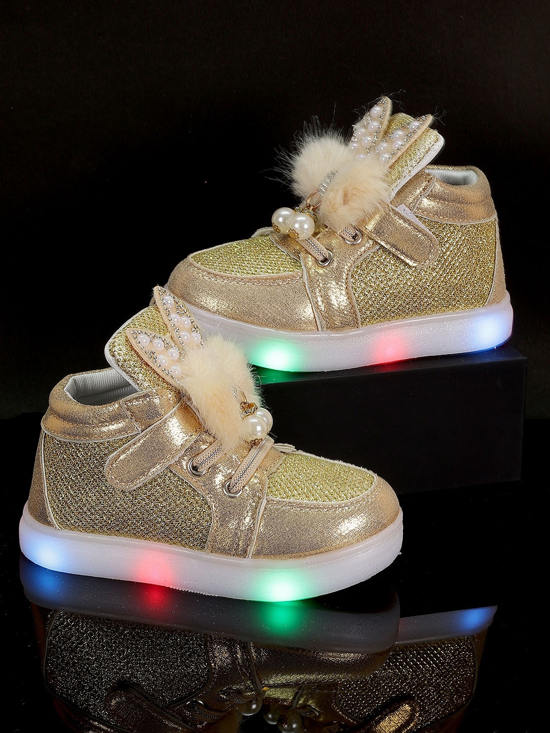 

PASSION PETALS Girls Embellished Lightweight LED Sneakers, Gold